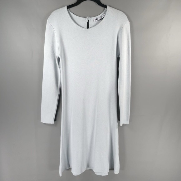 ZARA New Knit Long Sleeve Round Neck Mini Dress Fit Flare 6254/019 MEDIUM - Picture 7 of 10